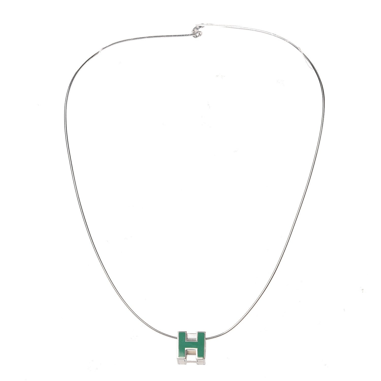 Hermes Lacquered Palladium Cage d'H Pendant Necklace Vert Malachite 3 of 4