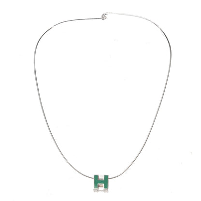 Hermes Lacquered Palladium Cage d'H Pendant Necklace Vert Malachite 3 of 4