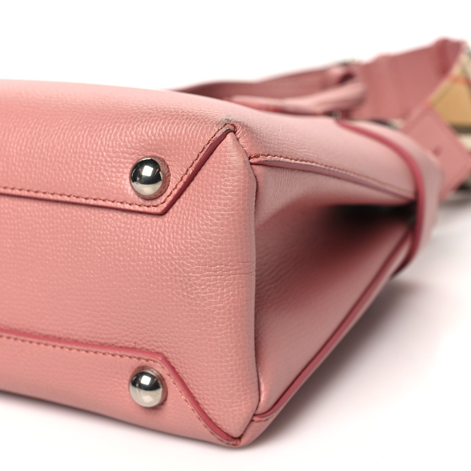 Burberry Grainy Calfskin House Check Small Banner Tote Dusty Rose 10 of 14