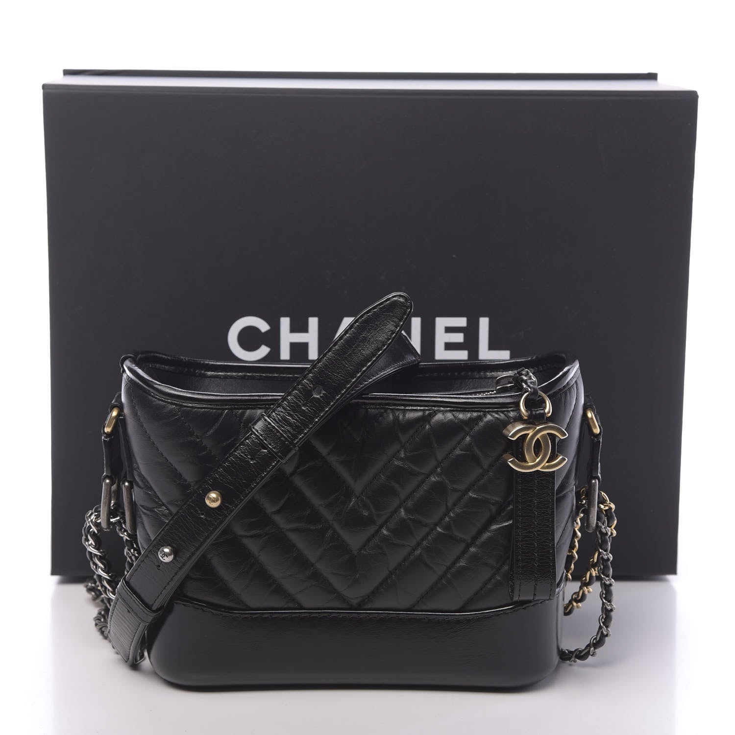 Chanel Aged Calfskin Chevron Quilted Small Gabrielle Hobo Black 11 of 11