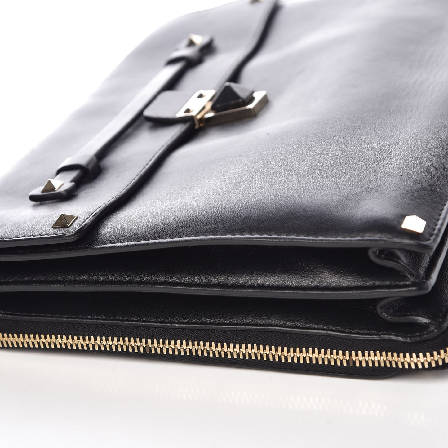 Vitello Rockstud Flap Clutch Bag Black