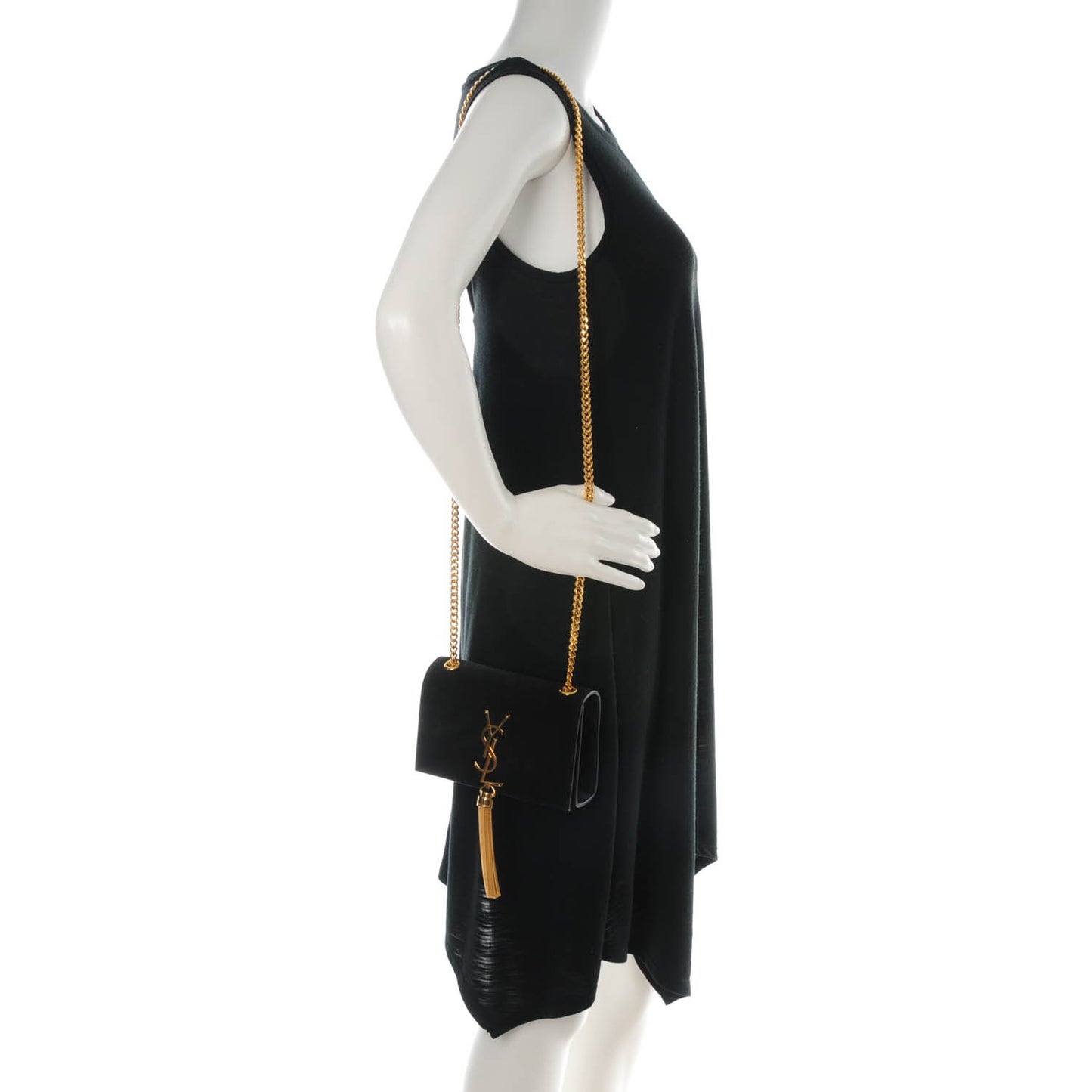 Suede Small Classic Monogram Kate Tassel Satchel Black
