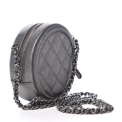 Chanel Metallic Caviar Quilted Round Filigree Crossbody Dark Silver 3 of 11