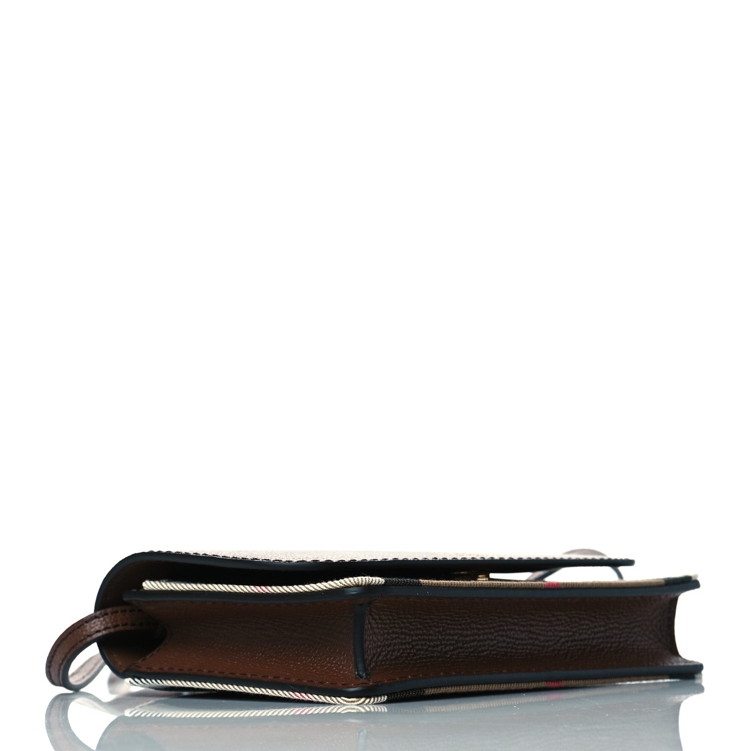 Burberry Grained Calfskin House Check Tartan Mix Hampshire Wallet On Chain Tan 4 of 10