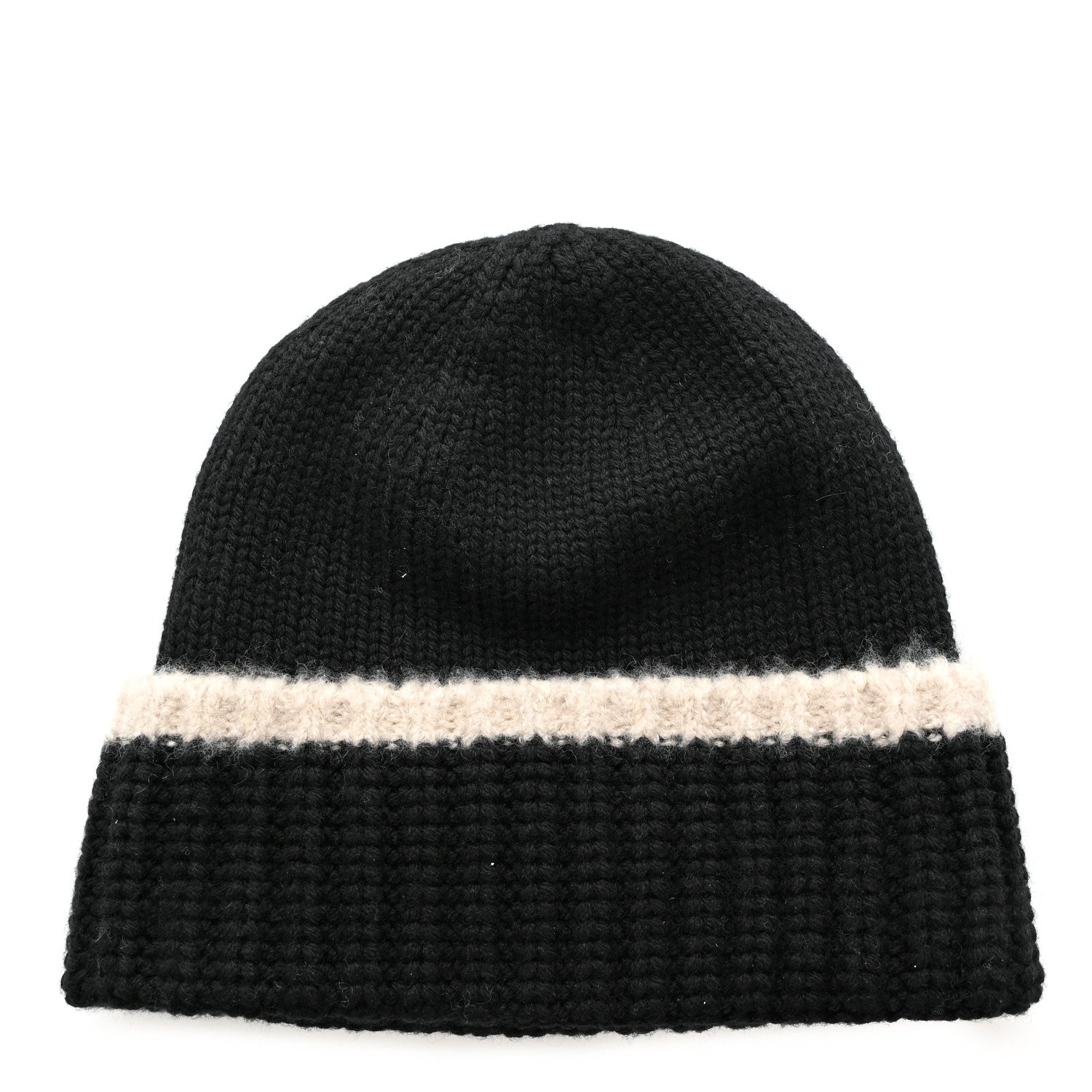 Chanel Cashmere Wool Silk CC Beanie Hat Black Light Beige 3 of 8