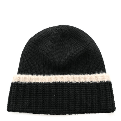 Chanel Cashmere Wool Silk CC Beanie Hat Black Light Beige 3 of 8