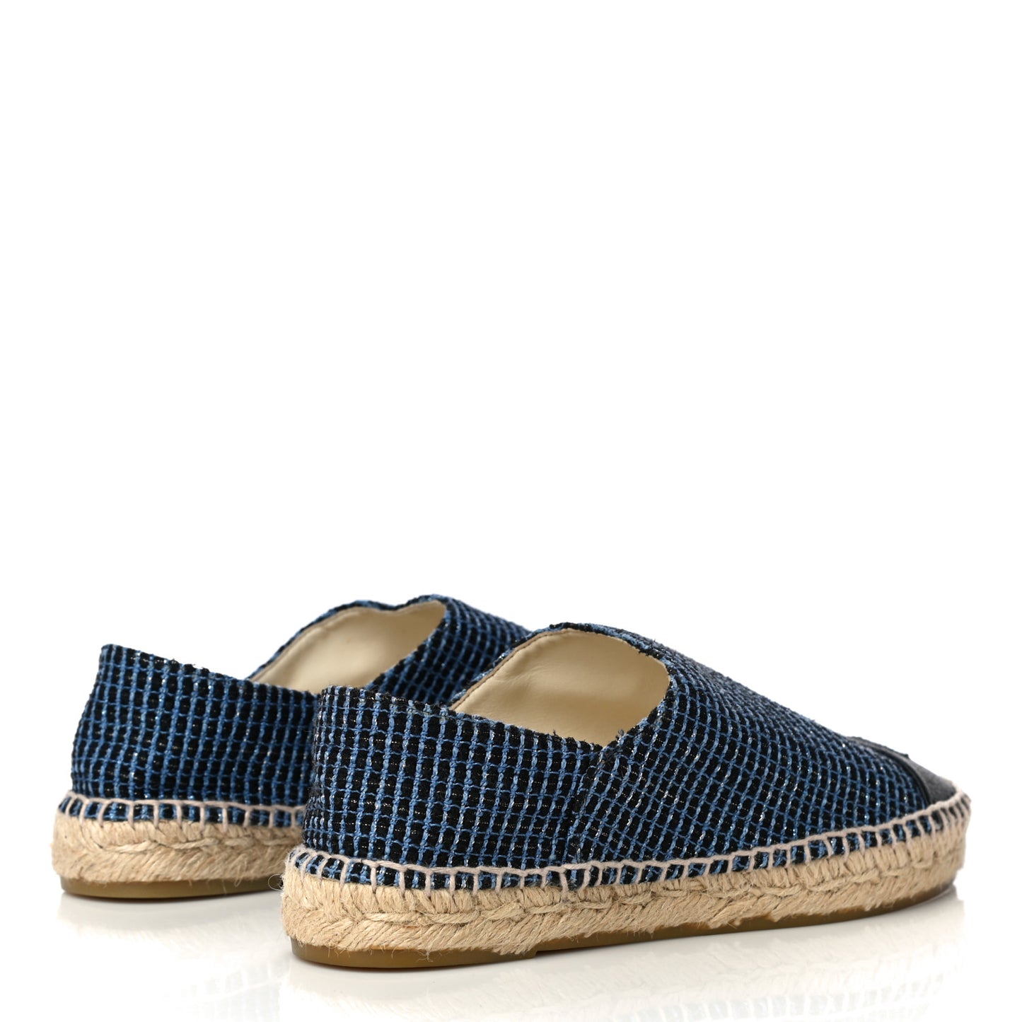 Grained Calfskin Tweed CC Espadrilles 38 Black Blue