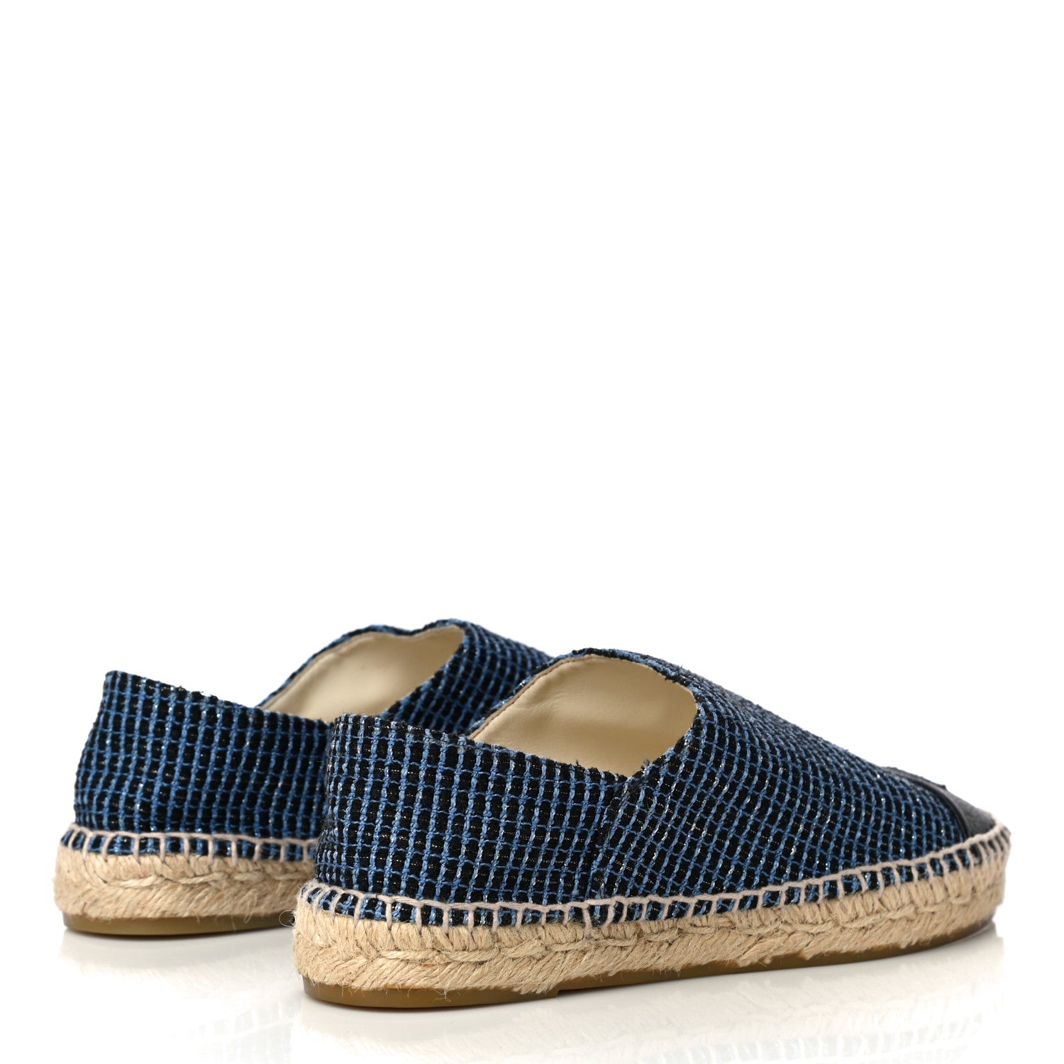 Chanel Grained Calfskin Tweed CC Espadrilles 38 Black Blue 5 of 11