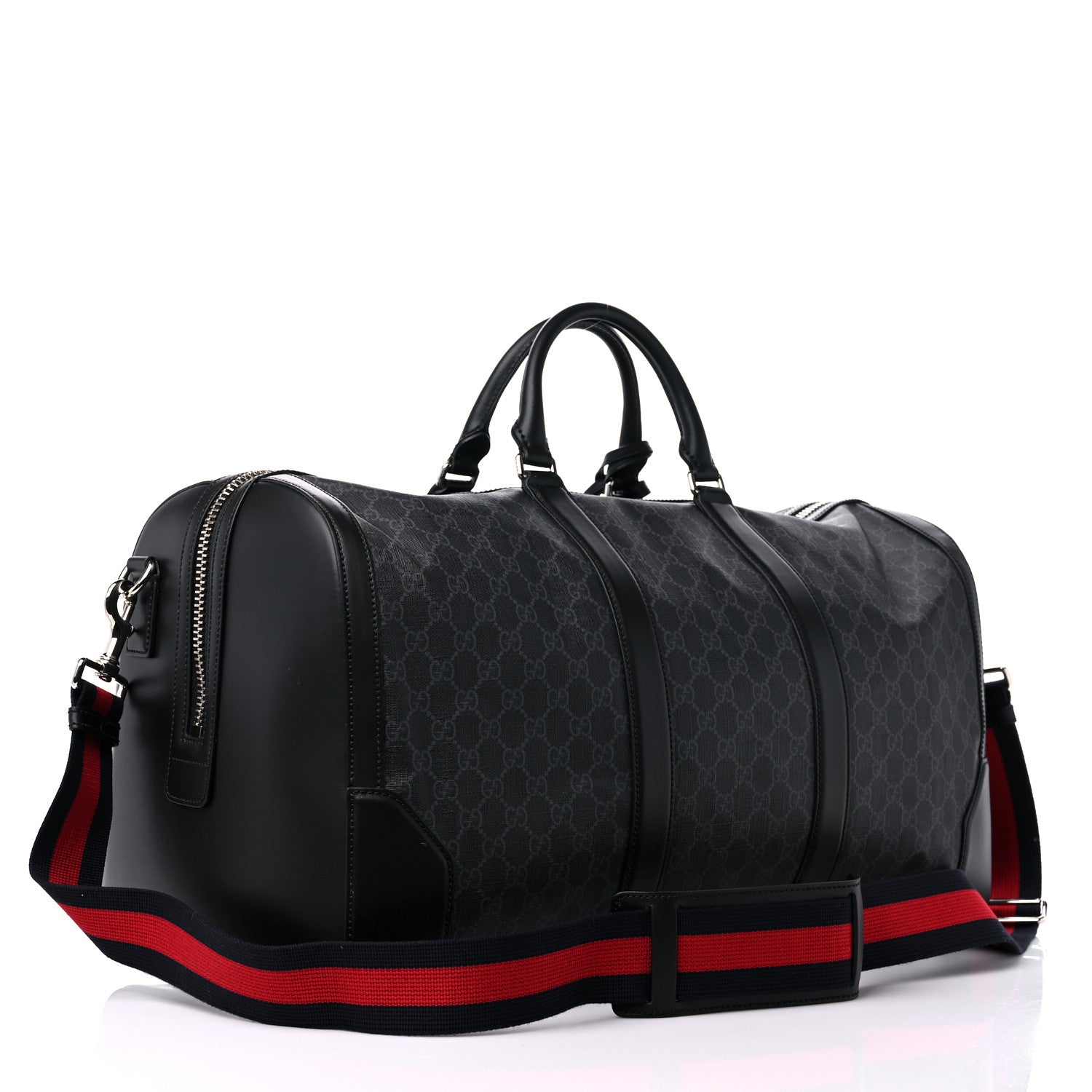 Gucci Soft GG Supreme Monogram Appia Calfskin Web Large Carry On Duffle Bag Black Grey 2 of 10