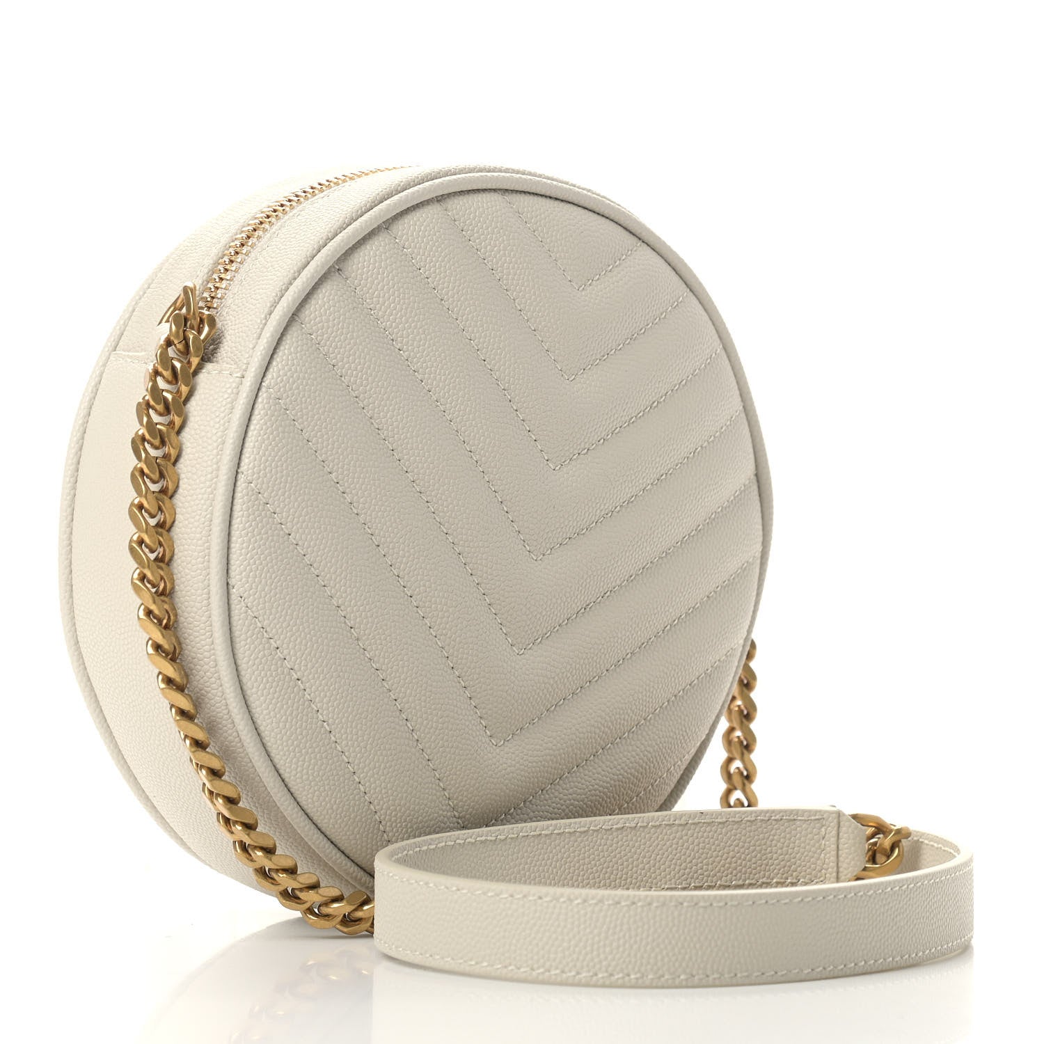 Saint Laurent Grain De Poudre Matelasse Chevron Quilted Round Vinyle Camera Bag Crema Soft 3 of 9