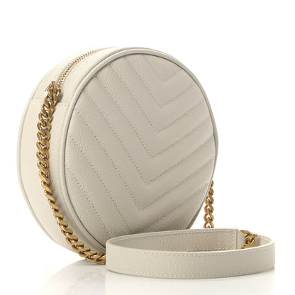 Saint Laurent Grain De Poudre Matelasse Chevron Quilted Round Vinyle Camera Bag Crema Soft 3 of 9