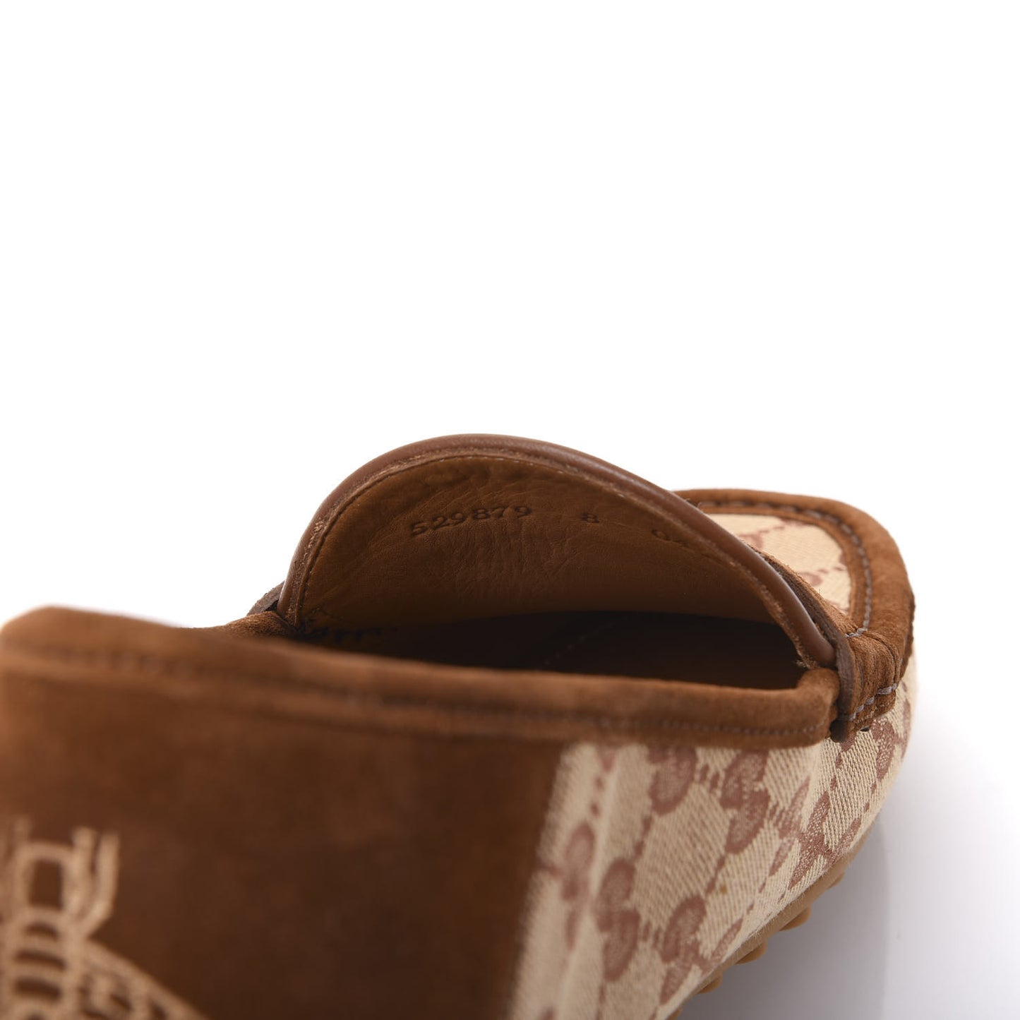 GG Monogram Suede Mens Driver Loafers 8 Beige Ruggine Cuir