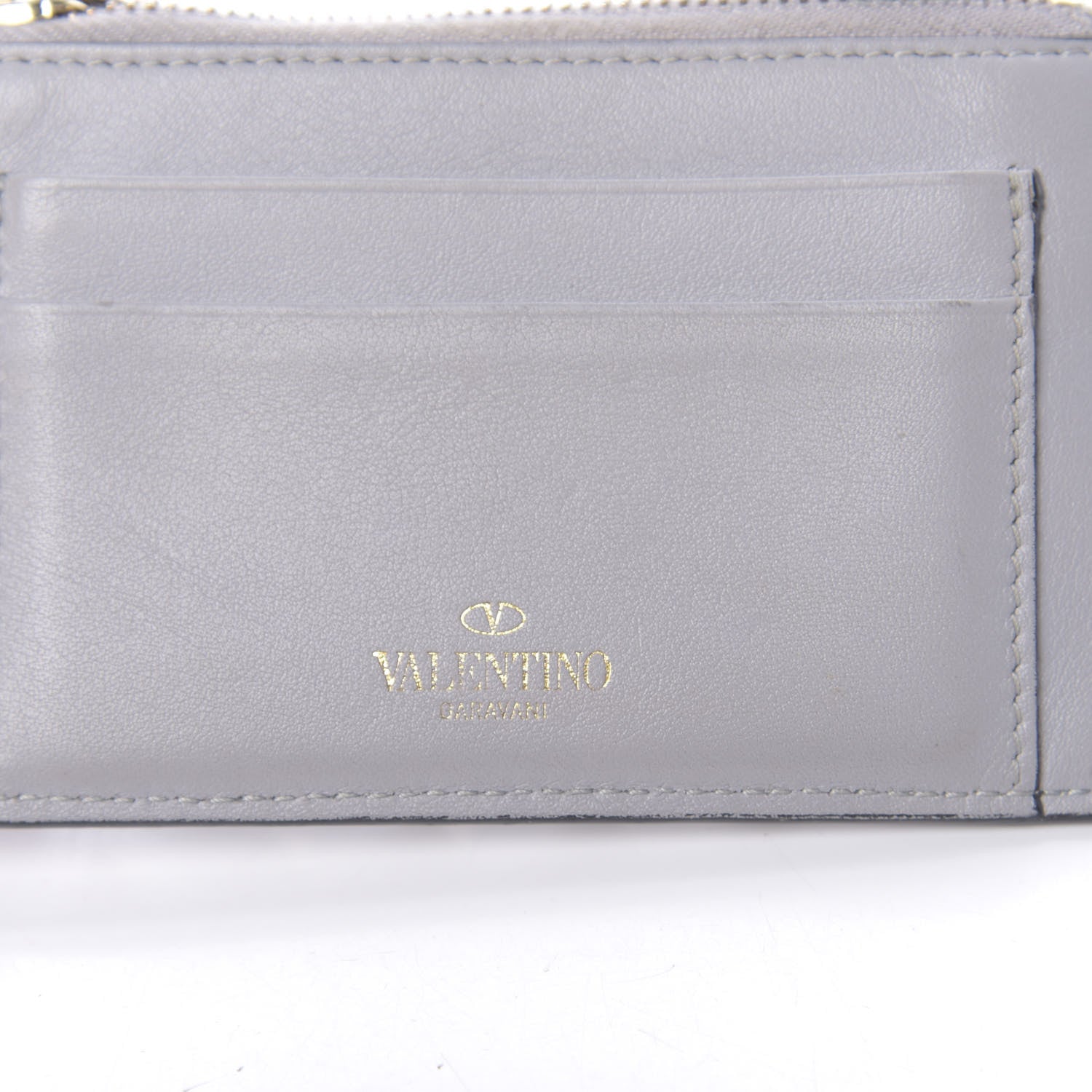 Valentino Garavani Vitello Rockstud Key Coin Case Card Holder Grey 6 of 9