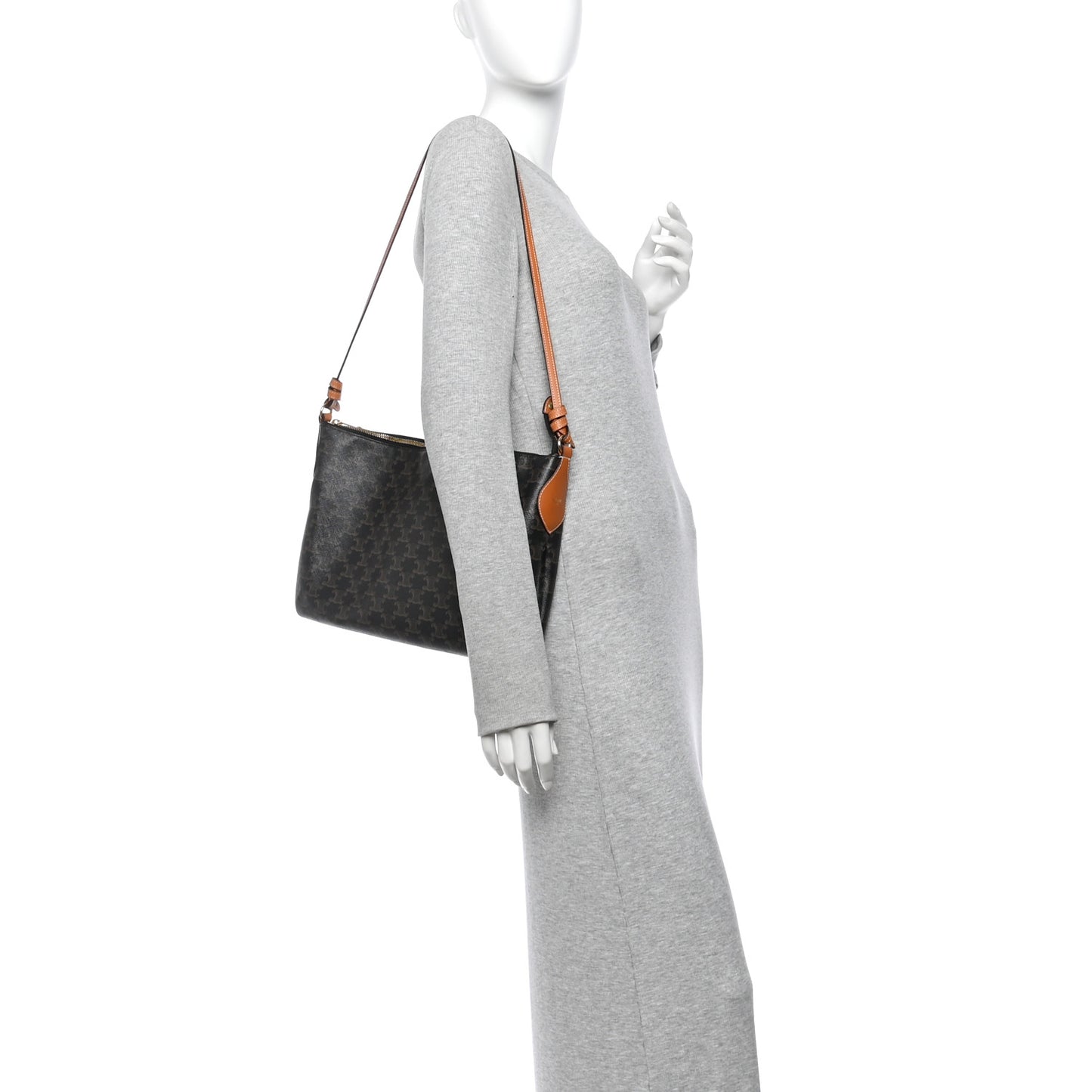 Triomphe Canvas Duo Zipped Shoulder Bag Tan