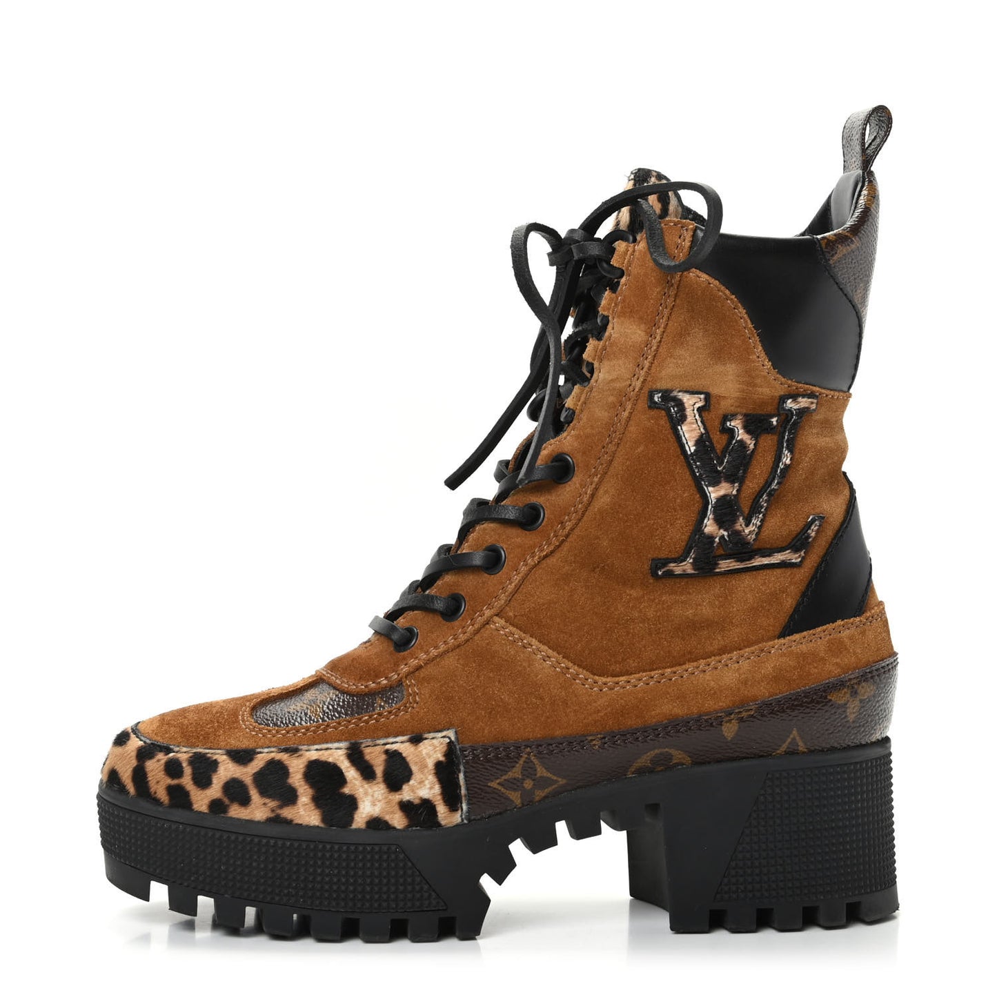 Suede Calfskin Monogram Laureate Platform Desert Boots 37 Cognac
