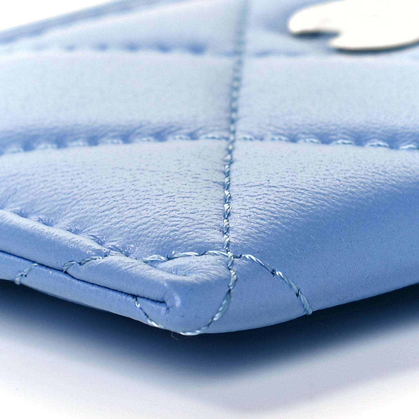 Lambskin Quilted Card Holder Light Blue