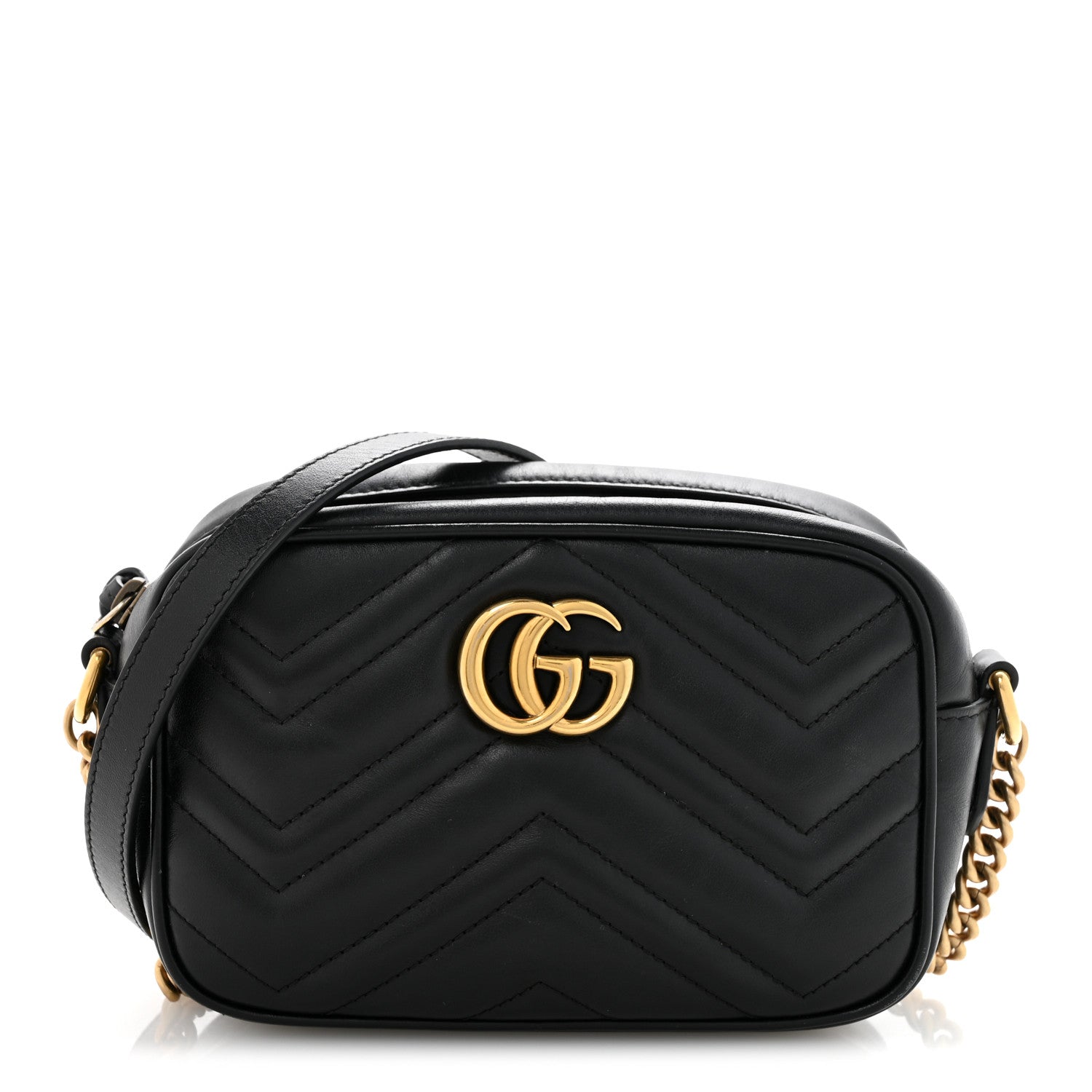 Gucci Calfskin Matelasse Mini GG Marmont Chain Shoulder Bag Black 1 of 14
