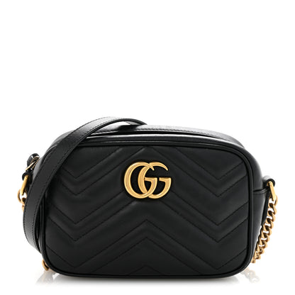 Gucci Calfskin Matelasse Mini GG Marmont Chain Shoulder Bag Black 1 of 14