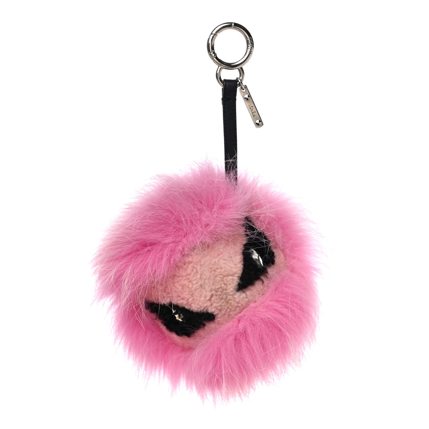 Fendi Fox Fur Shearling Crystal Tria Monster Bag Bug Charm Bubblegum 1 of 4