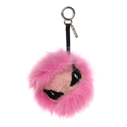 Fendi Fox Fur Shearling Crystal Tria Monster Bag Bug Charm Bubblegum 1 of 4