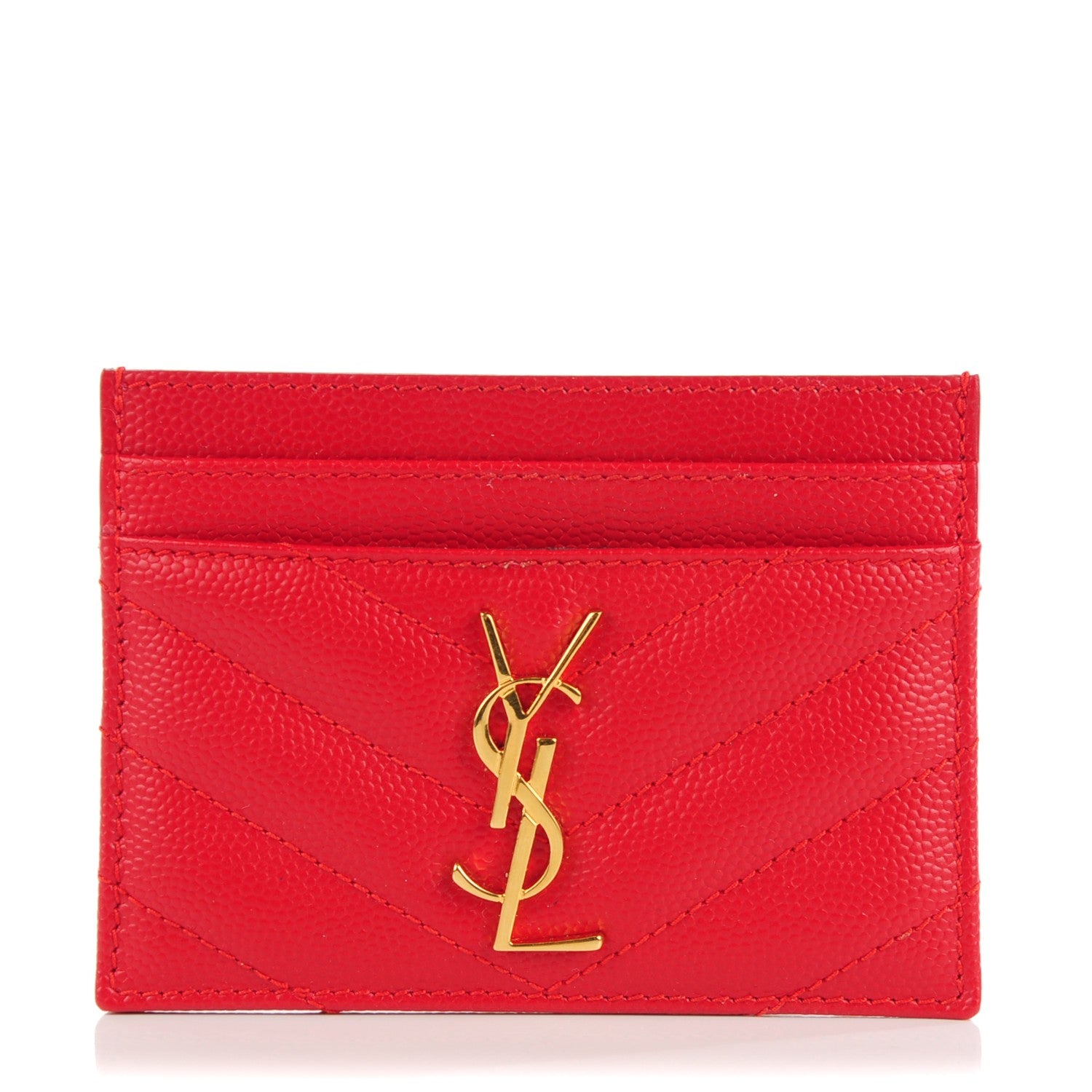Saint Laurent Grain De Poudre Matelasse Chevron Monogram Credit Card Case Red 1 of 22