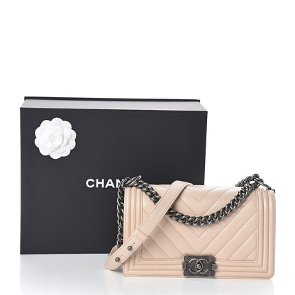 Chanel Caviar Chevron Quilted Medium Boy Flap Light Beige 10 of 10