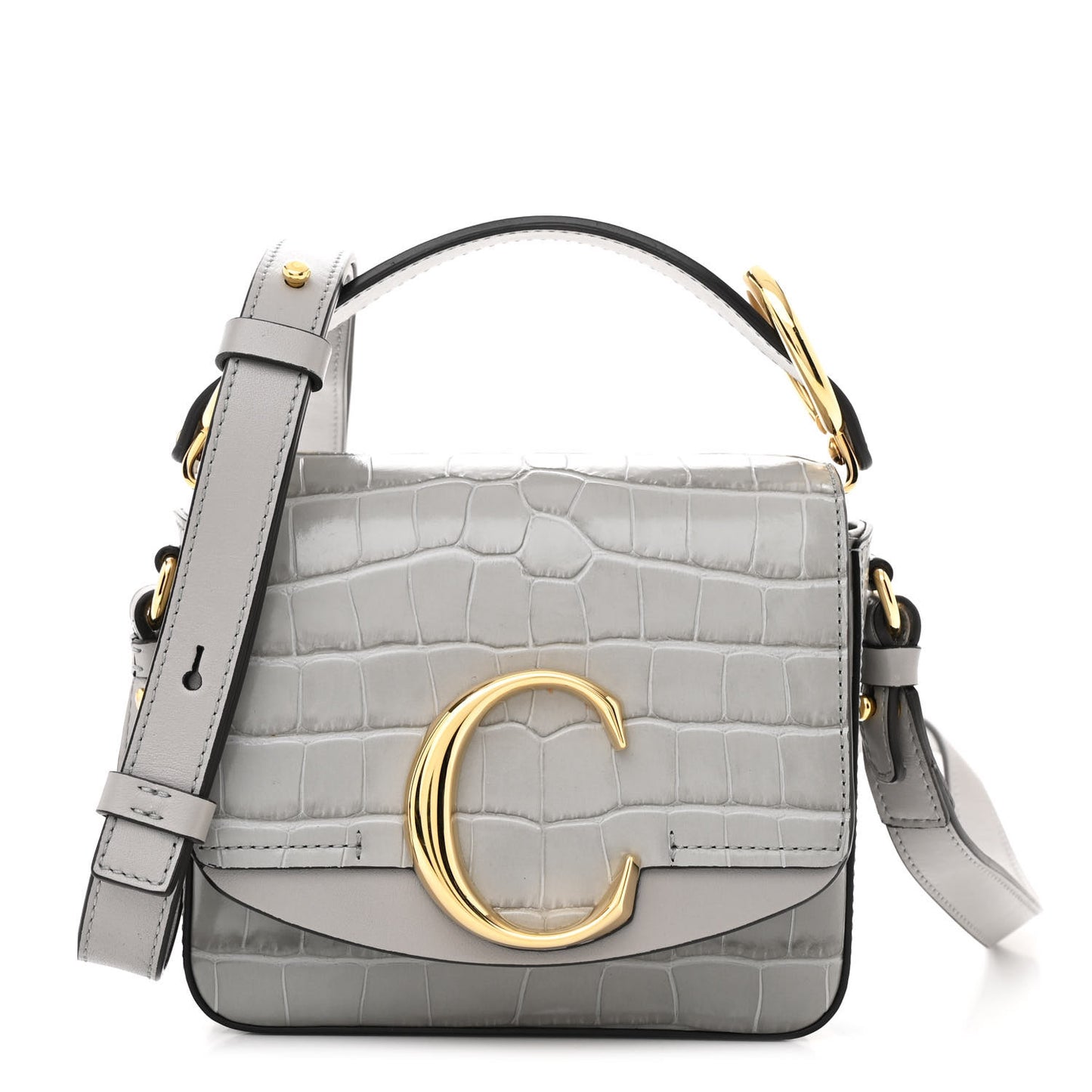 Calfskin Crocodile Embossed Mini C Bag Stormy Grey
