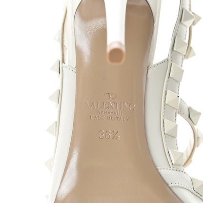 Valentino Garavani Calfskin Lacquered Monochrome Rockstud Ankle Strap 100mm Pumps 36.5 Ivory 7 of 7