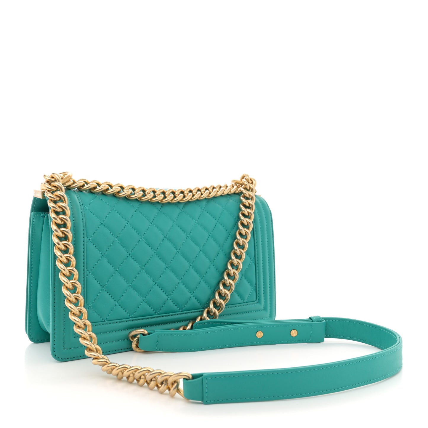 Calfskin Quilted Medium Boy Flap Turquoise