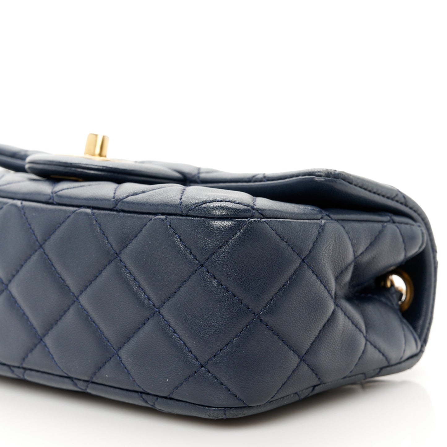 Lambskin Quilted Mini Pearl Crush Rectangular Flap Navy Blue