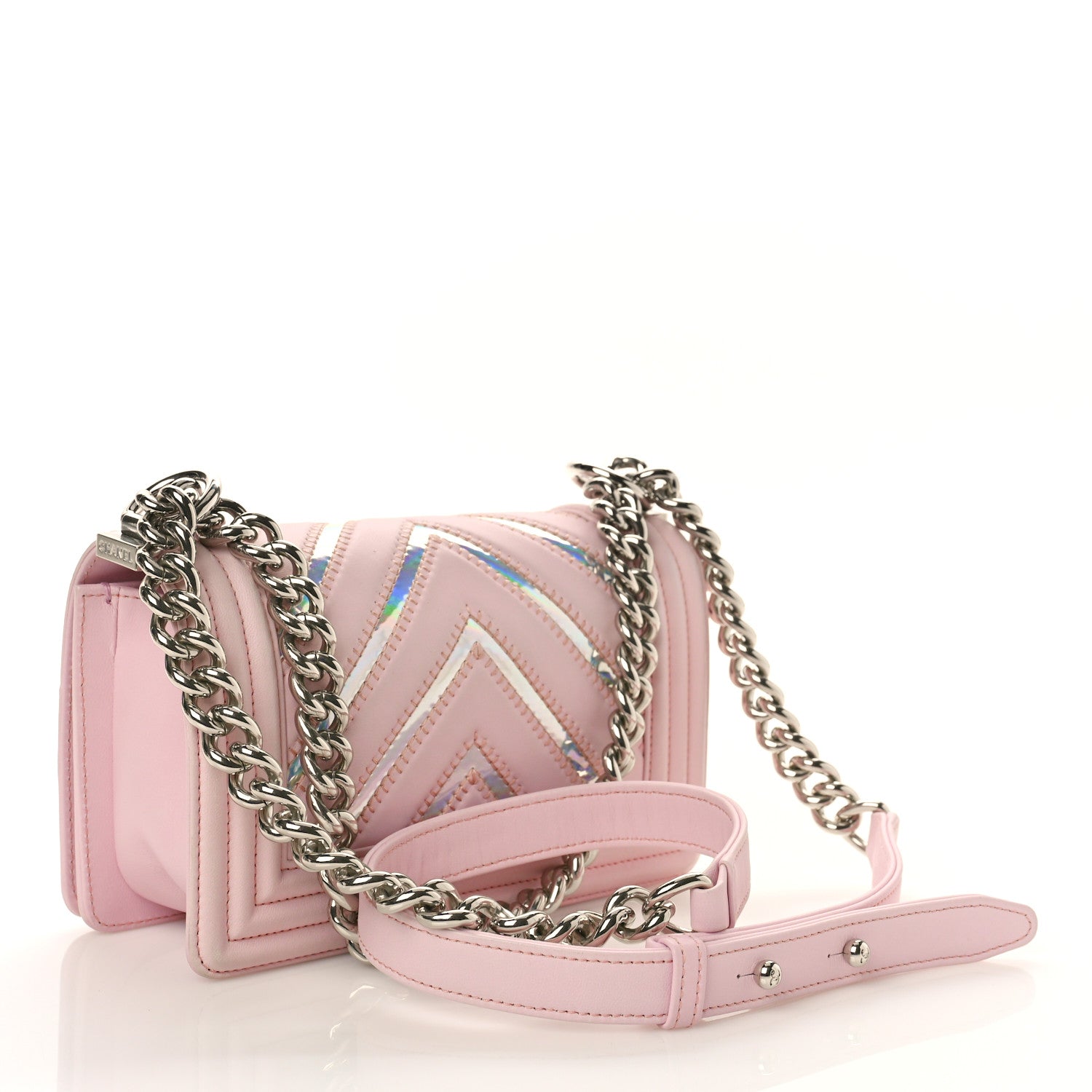 Chanel Lambskin Iridescent PVC Chevron Quilted Small Boy Flap Light Pink Silver 3 of 9