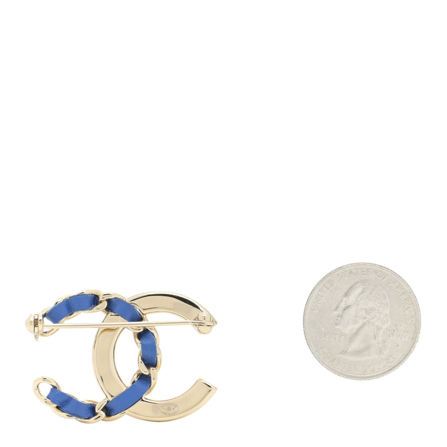 Lambskin Baguette Crystal CC Chain Brooch Blue Gold