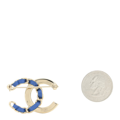 Chanel Lambskin Baguette Crystal CC Chain Brooch Blue Gold 2 of 4