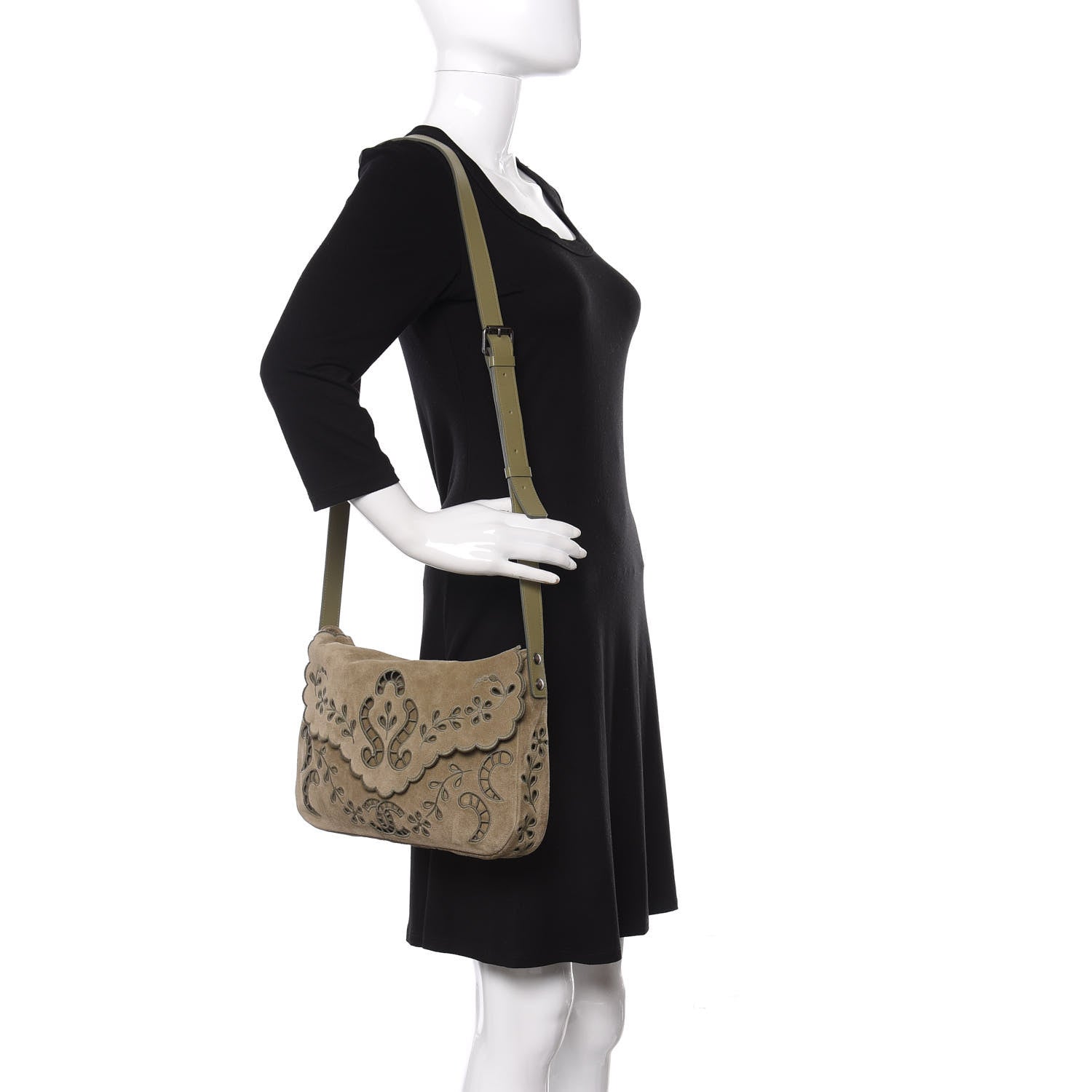 Chanel Suede Embroidered Flap Khaki 2 of 11