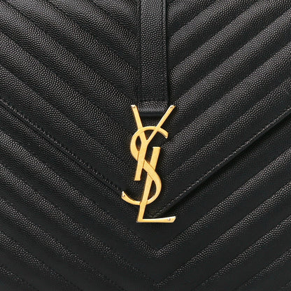 Saint Laurent Grain De Poudre Matelasse Chevron Large Monogram Satchel Black 9 of 13