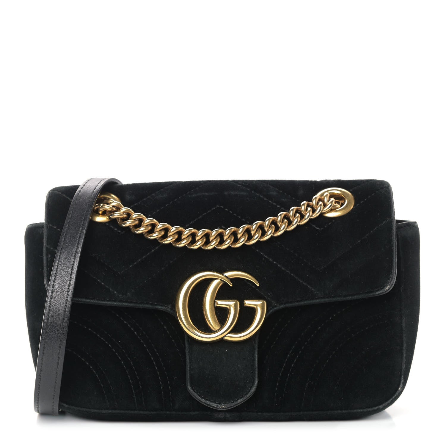 Gucci Velvet Matelasse Mini GG Marmont Shoulder Bag Black 1 of 16