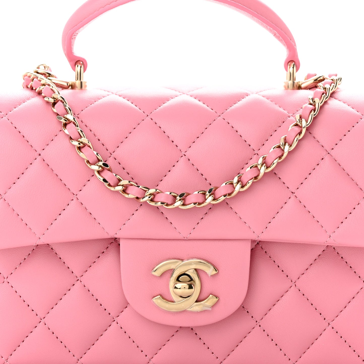 Lambskin Quilted Mini Top Handle Rectangular Flap Pink