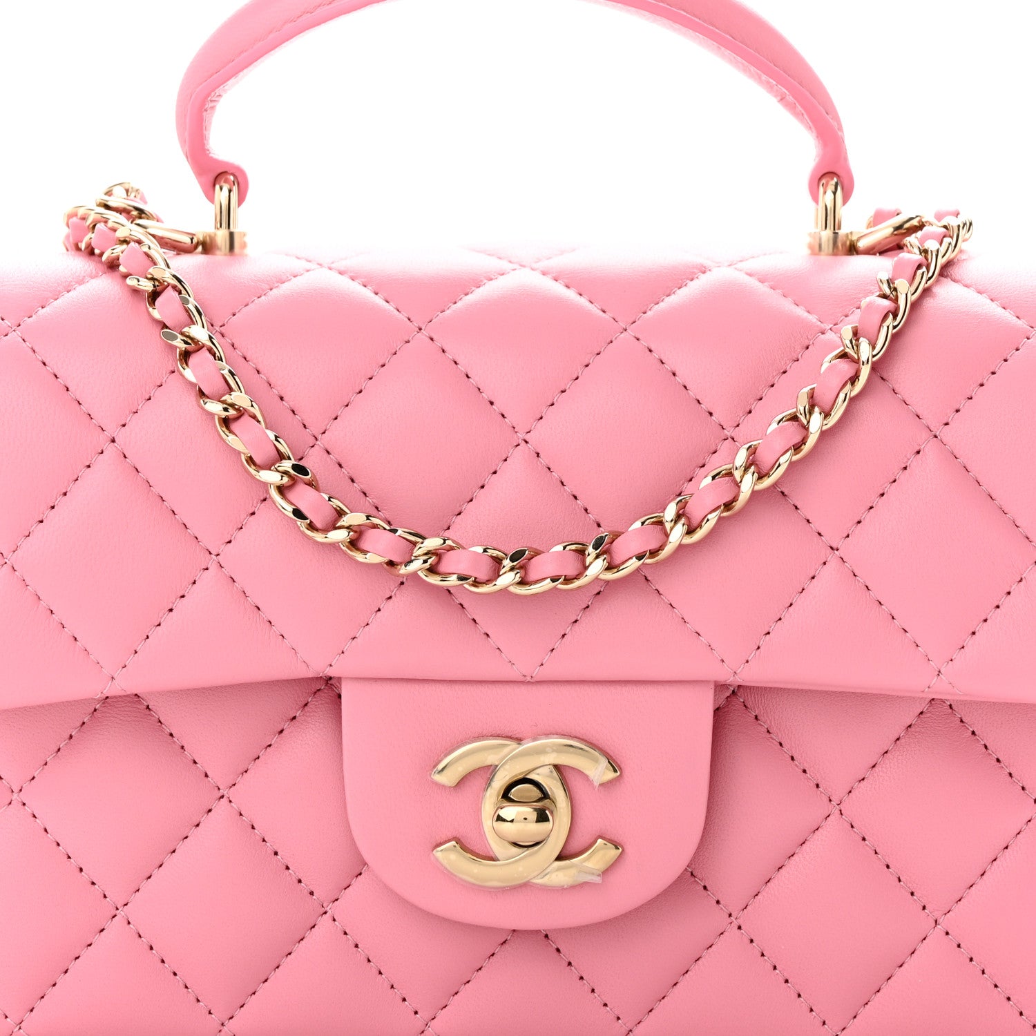 Chanel Lambskin Quilted Mini Top Handle Rectangular Flap Pink 8 of 10