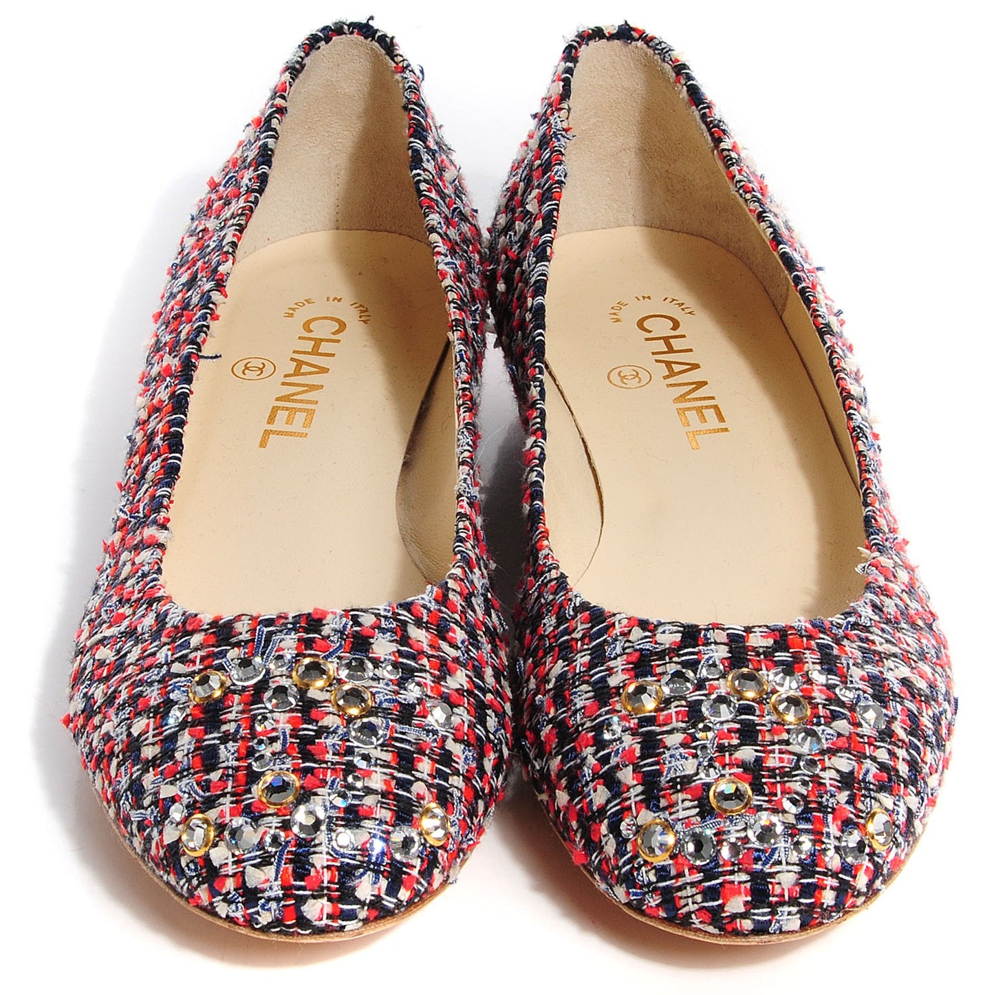 Tweed Crystal CC Ballerina Flats 39.5