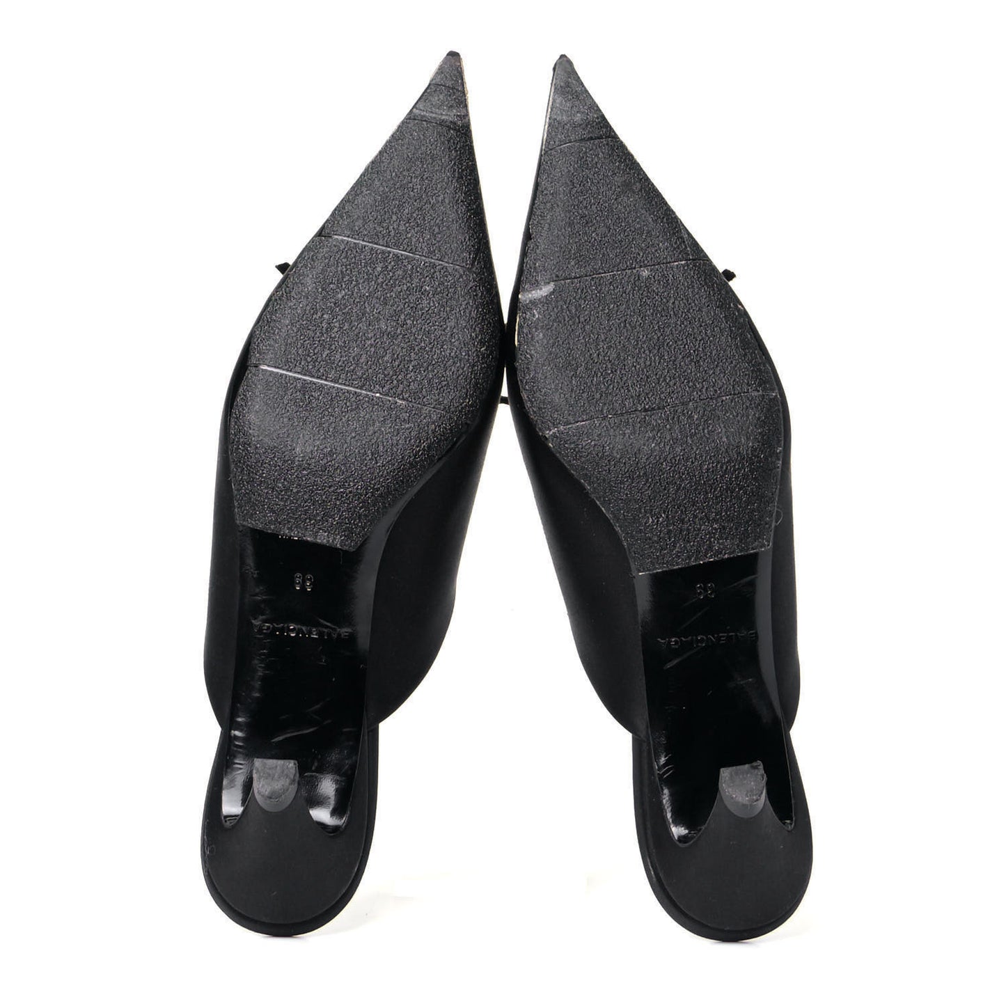 Satin Pointed Toe Knife Mules 39 Black