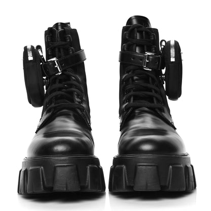 Prada Spazzolato Rois Re-Nylon Metal Triangle Logo Monolith Pouch Pocket 55mm Boots 39.5 Black 2 of 9