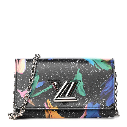 Louis Vuitton Calfskin Splash Print Twist Chain Wallet Black 1 of 10
