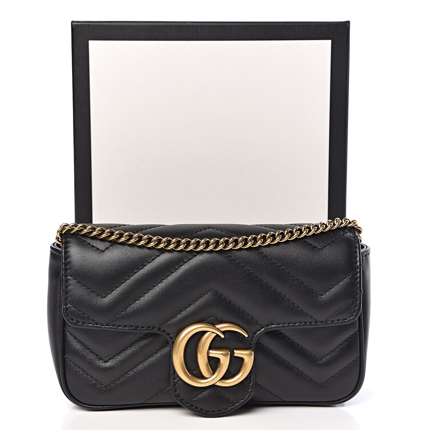 Calfskin Matelasse Super Mini GG Marmont Shoulder Bag Black