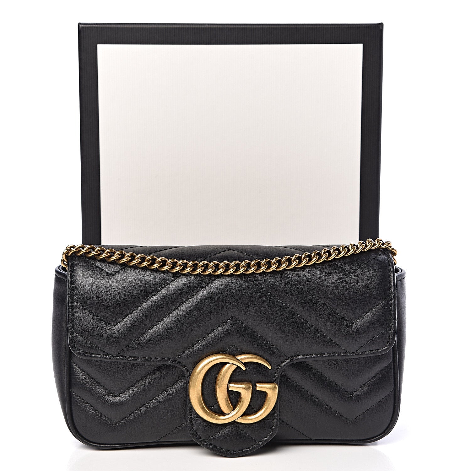 Gucci Calfskin Matelasse Super Mini GG Marmont Shoulder Bag Black 11 of 11