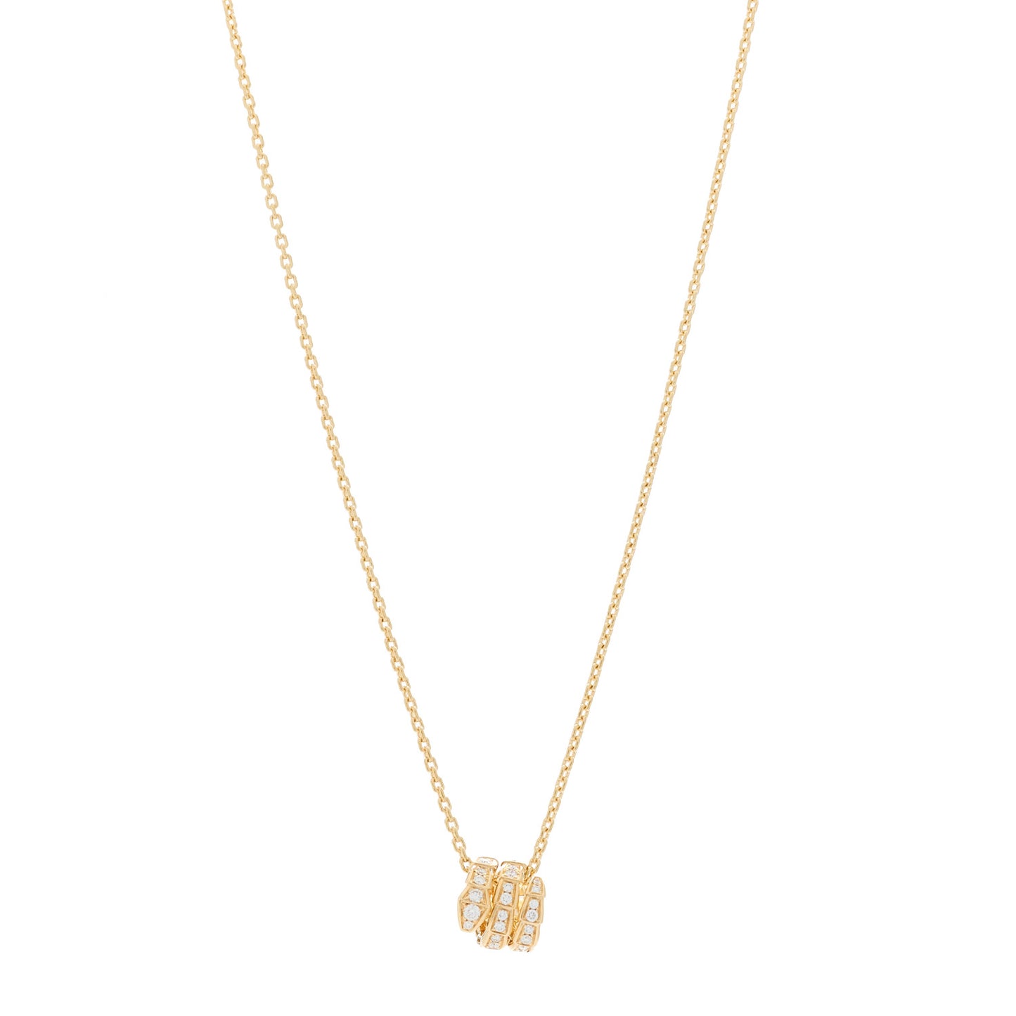 18K Yellow Gold Diamond Serpenti Viper Pave Pendant Necklace