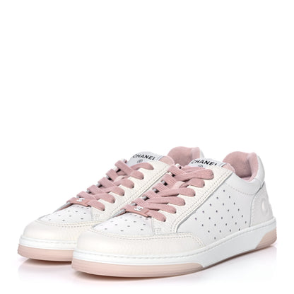 Chanel Grained Calfskin Fabric Womens Logo Sneakers 40.5 White Pink 3 of 10