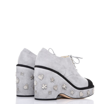 Chanel Kid Suede Lace Up Platform Oxford 40 Grey Black 4 of 12