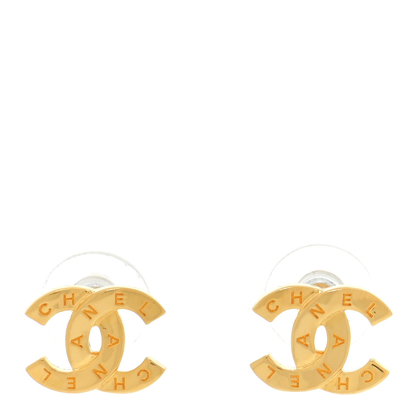 Metal CC Paris Button Stud Earrings Gold