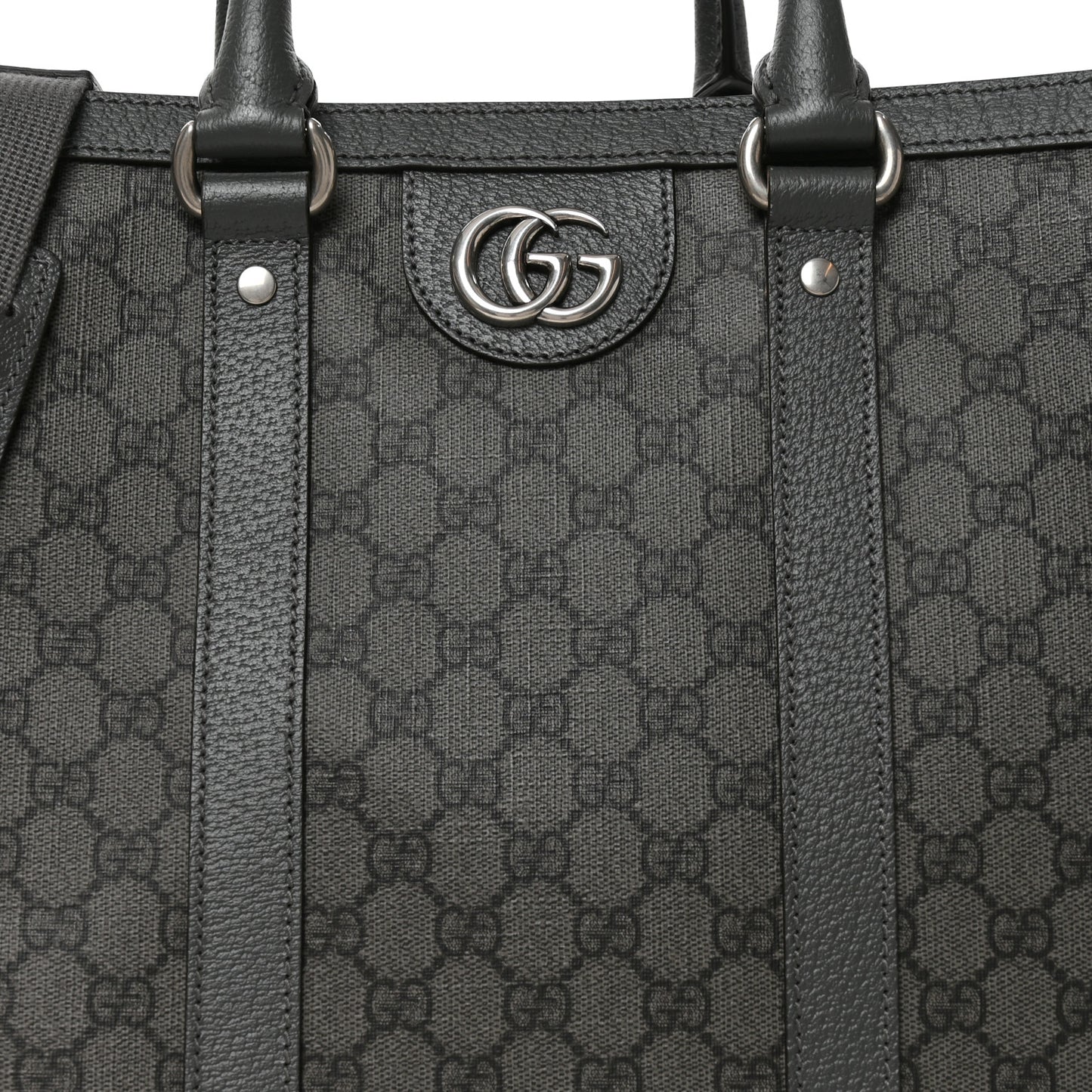 GG Supreme Monogram Textured Dollar Calfskin Large Ophidia Tote Bag Grey Black Graphite Grey