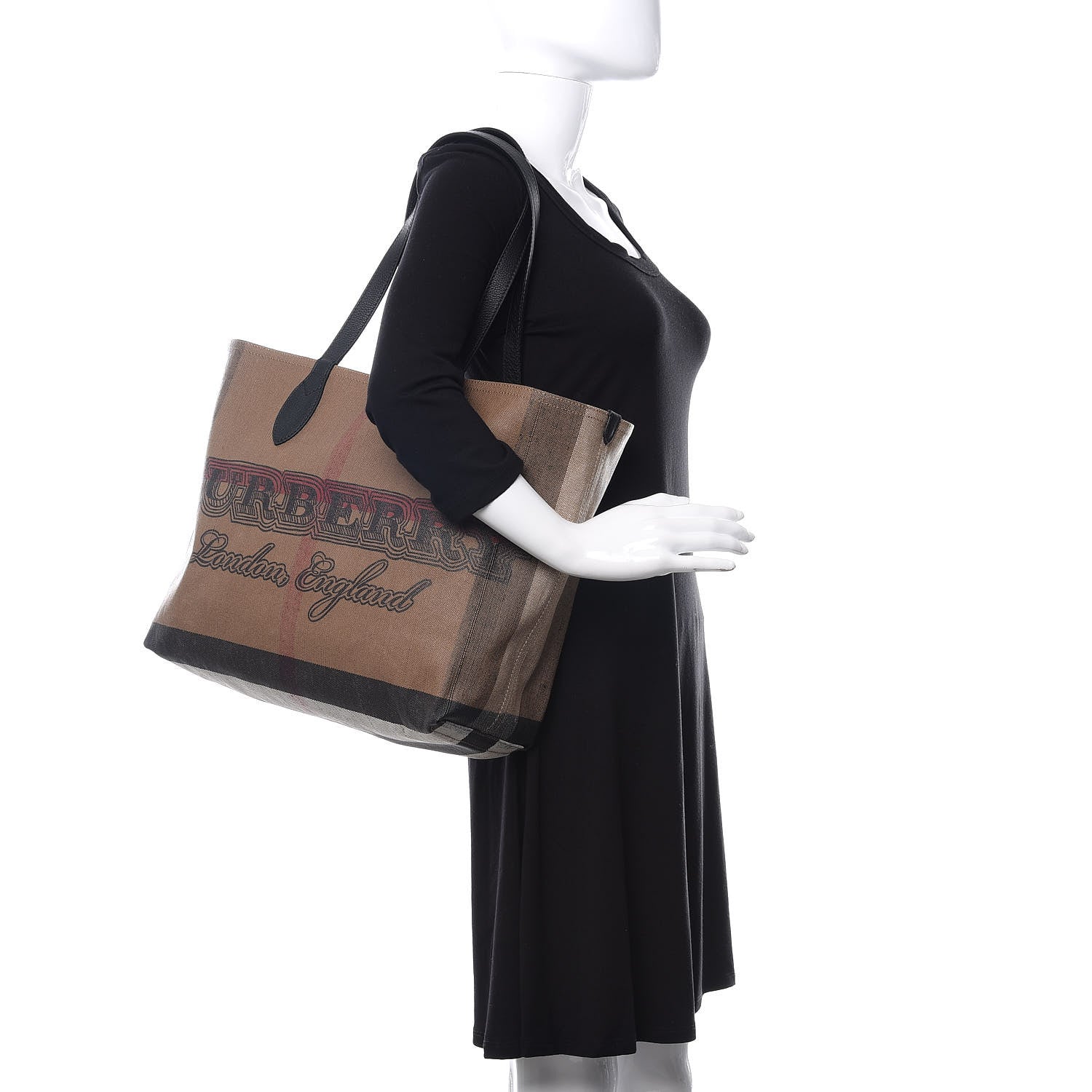 Burberry Coated Canvas Mega Check Medium Doodle Tote Black 3 of 9